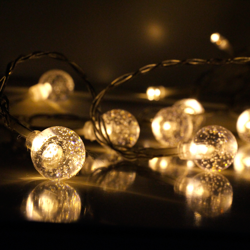 Dải đèn led cherry ball 20, 50 bóng pha lê tuyệt đẹp trang trí nhà cửa dùng pin tiểu AAA