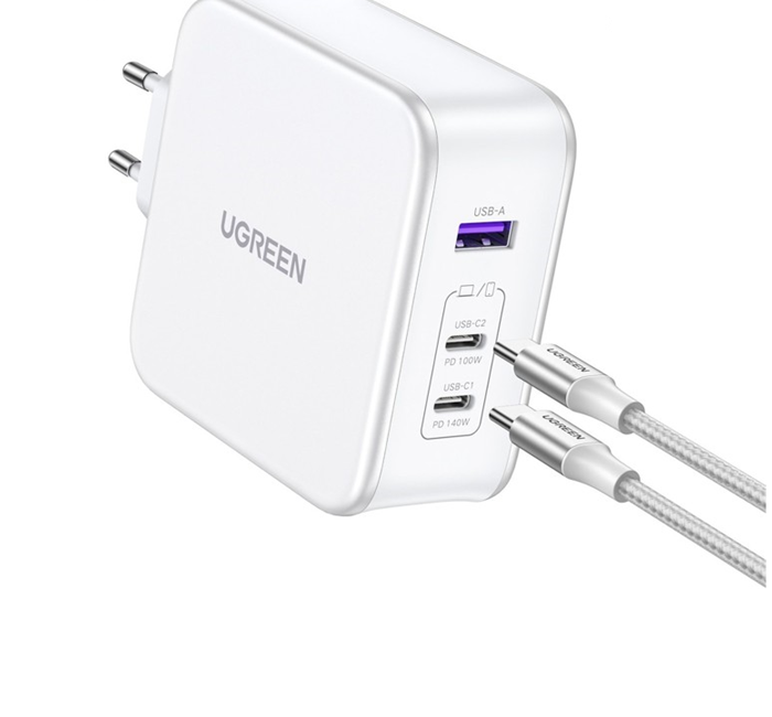 Củ sạc nhanh GaN Nexode 140W Ugreen 15339 CD289, 2xUSB-C 1xUSB-A, Kèm cáp USB-C 1m5 240W Hàng chính hãng