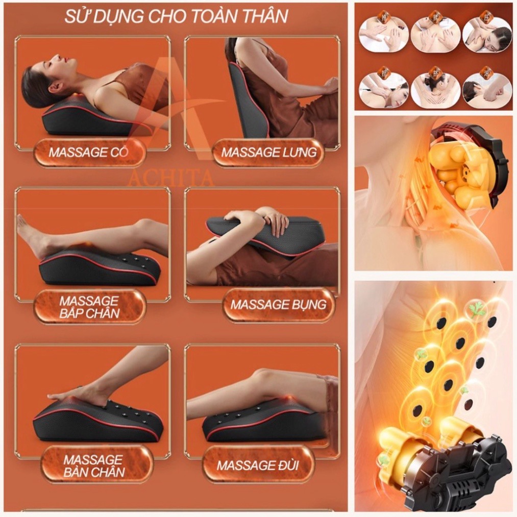 Gối Massage Cổ Vai Gáy Hồng Ngoại Đa Năng 20 Bi Cao Cấp, Bảo Hành 12 Tháng