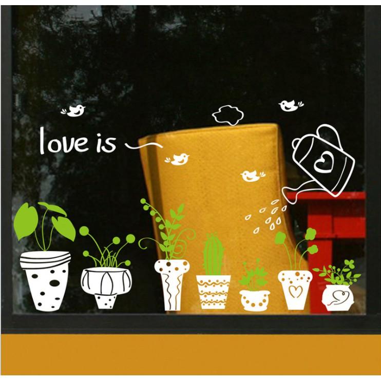 Decal trang trí tường - Nhiều chậu họa tiết trắng ( 2 màu trắng - đen tùy chọn)