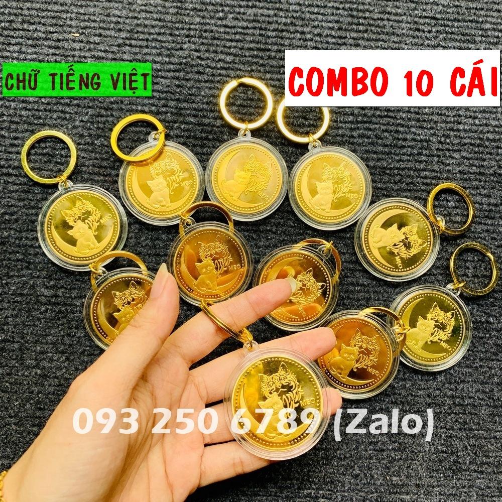Móc Khóa Xu Con Mèo Vàng , chữ Lộc , quà tặng Tết 2023, Tiền lì xì tết 2023 , NELI