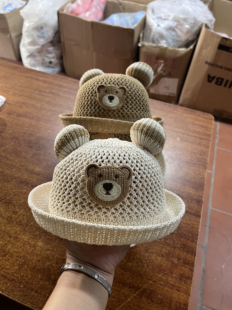 Mũ cói chống nắng hình Gấu dễ thương cho bé từ 6-24 tháng tuổi