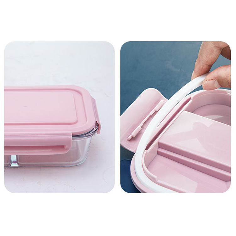 Hộp Cơm Thủy Tinh 3 Ngăn 1050 ml + Thố Canh Thủy Tinh tròn 600ml phong cách Nhật Bản cực kì tiện lợi