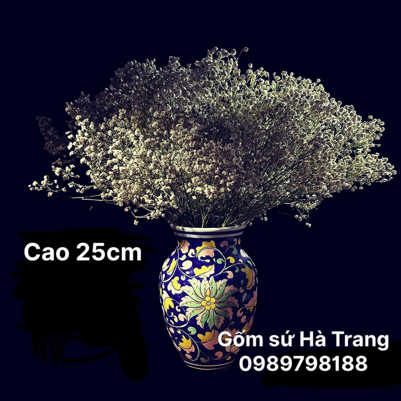 Lọ hoa gốm sứ Bát Tràng cao cấp vẽ tay xuất dư cao 25cm