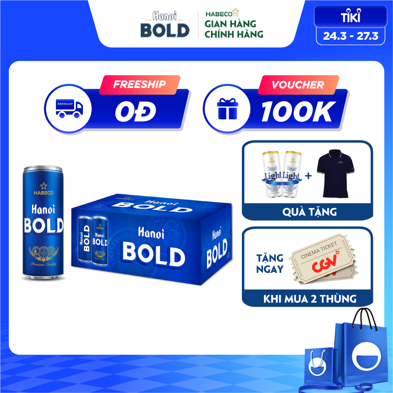 Bia Hanoi BOLD - Thùng 24 lon 330ml