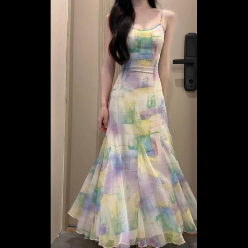 TOBE1SHOP Ngọt ngào cay mùa hè thời trang vừa vặn hiển thị gầy thiết kế cảm giác dây đeo váy đầm nữ thắt lưng hiển thị gầy chữ A váy đầm