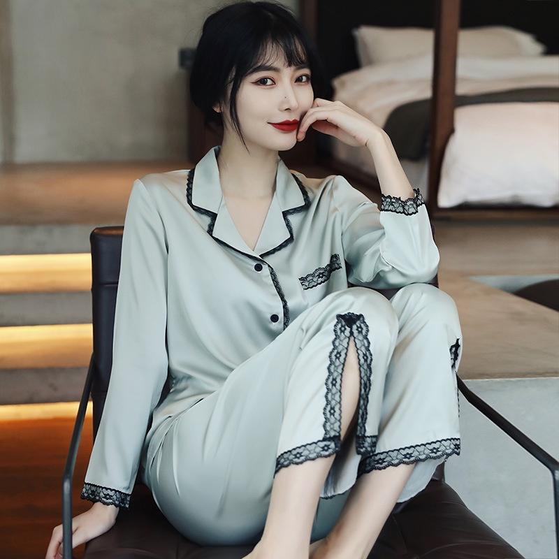 Đồ Bộ Nữ - Đồ Mặc Nhà Dài Tay Vải Lụa Cao Cấp Nhiều Màu Trơn Viền Ren Sang Trọng DDLP10