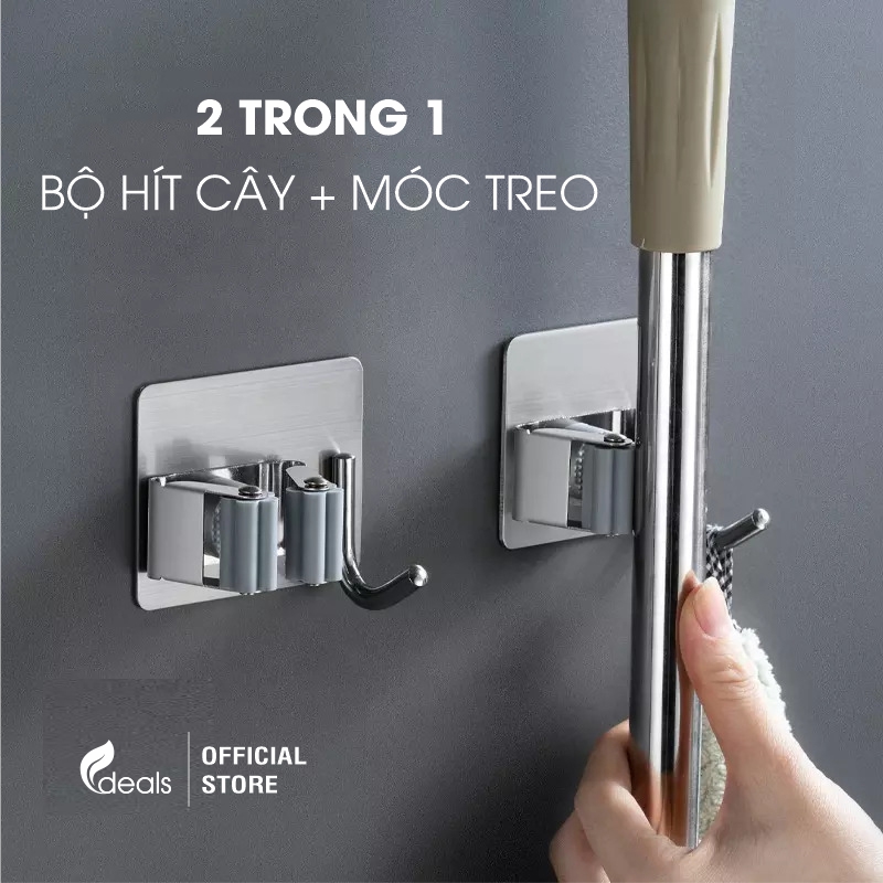 Móc Inox Treo Cây Lau Nhà Dán Tường 2 trong 1 ECODEALS - Cứng cáp, chịu tải cao, inox không gỉ sang trọng