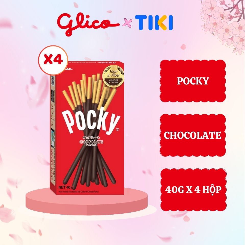 Combo 4 hộp bánh que Glico Pocky Socola 40G thích hợp làm đồ ăn vặt