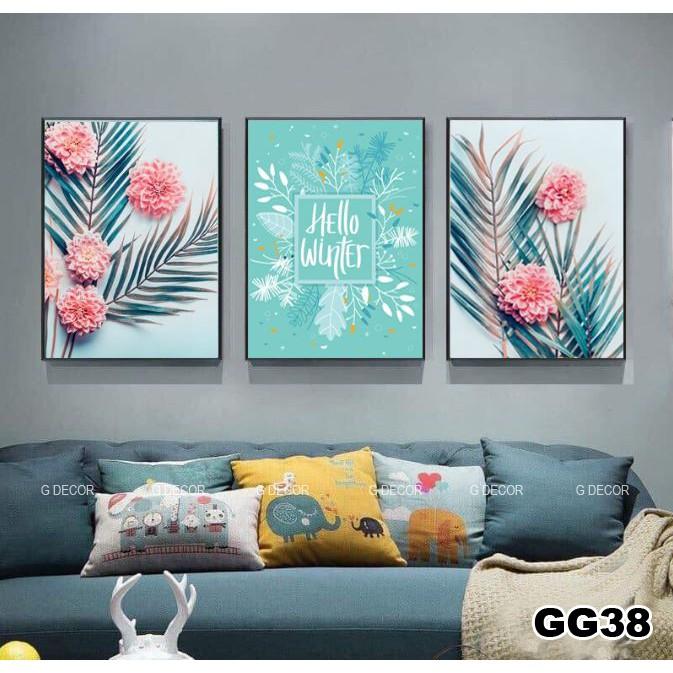 Tranh treo tường canvas khung gỗ 3 bức phong cách hiện đại Bắc Âu tranh hoa mẫu đơn trang trí phòng khách phòng ngủ 32