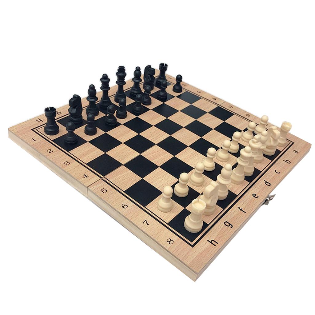 Handmade Wood Folding International Travel Chess Set Board Game Toy