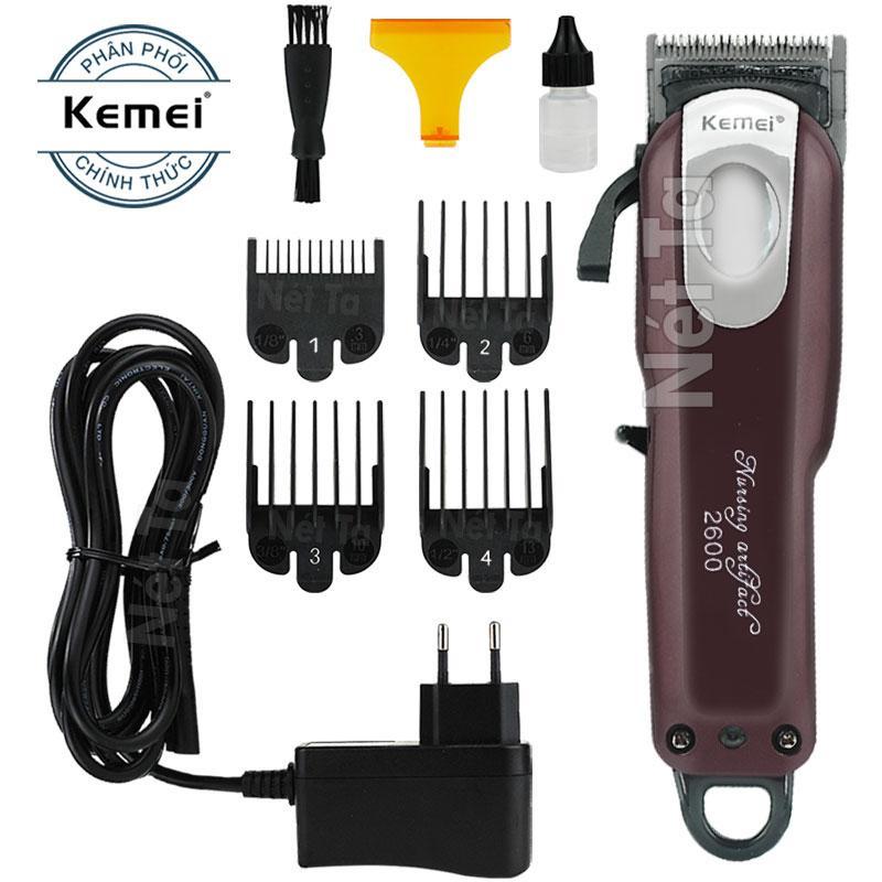Tông đơ cắt tóc không dây chuyên nghiệp cao cấp Kemei KM-2600 có thể cắm điện trực tiếp mẫu có nắp bạc đô.c quyề.n