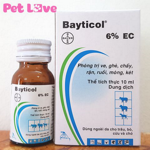 Thuốc pha tắm hoặc phun xịt trị ghẻ, ve rận trên chó Bayticol