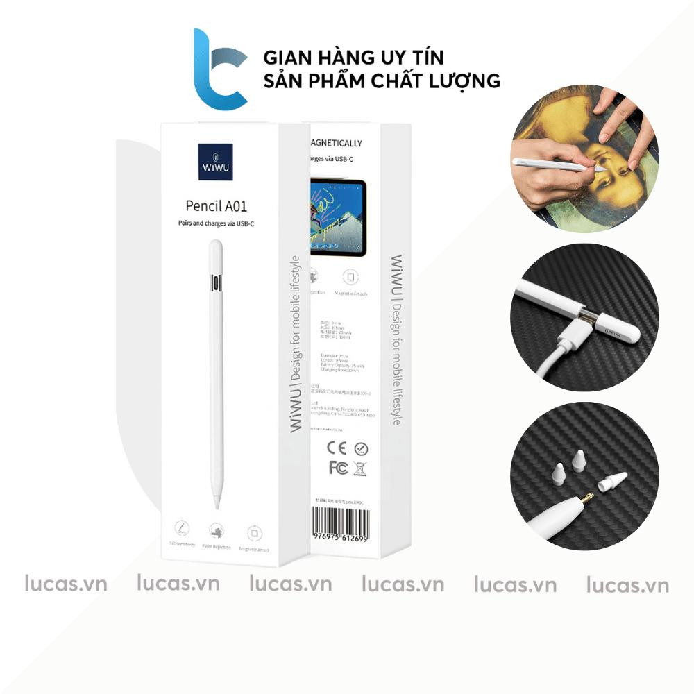 Bút Cảm Ứng WiWU Stylus Pencil A01 Cảm Biến Chống Tì Đè Cho ipad 2018 Trở Lên Hỗ Trợ Sạc Magnetic Pro 11inch M1/M2 - Hàng chính hãng