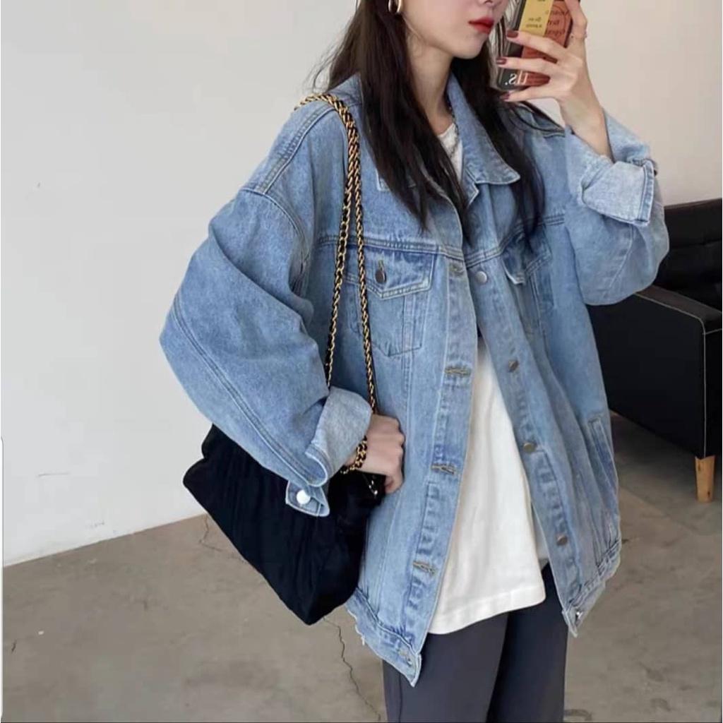 Áo khoác denim nam nữ form rộng MEANSTORE jacket jean cao cấp Rin bò unisex màu đen, xanh bạc, xám khói