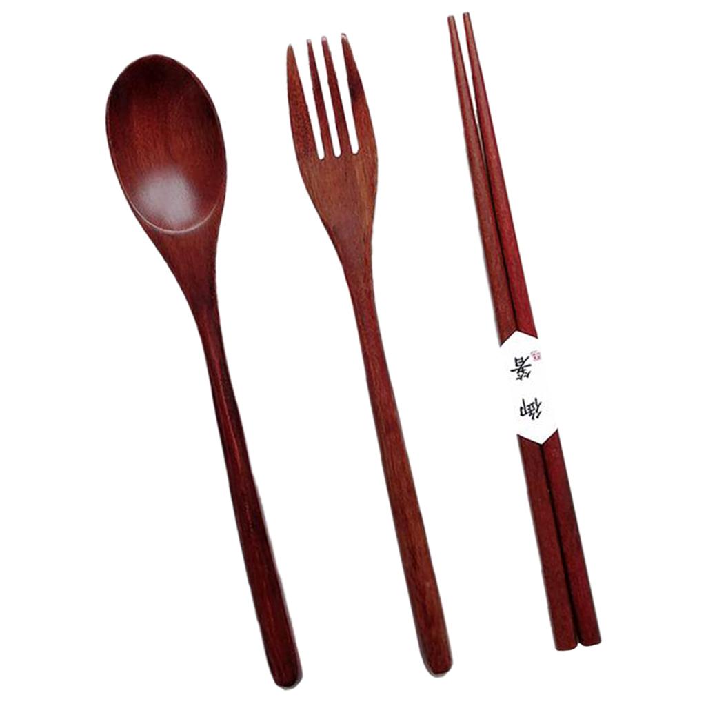 Wooden Spoon Fork Chopsticks Set, Lunch Tableware, Japanese Style