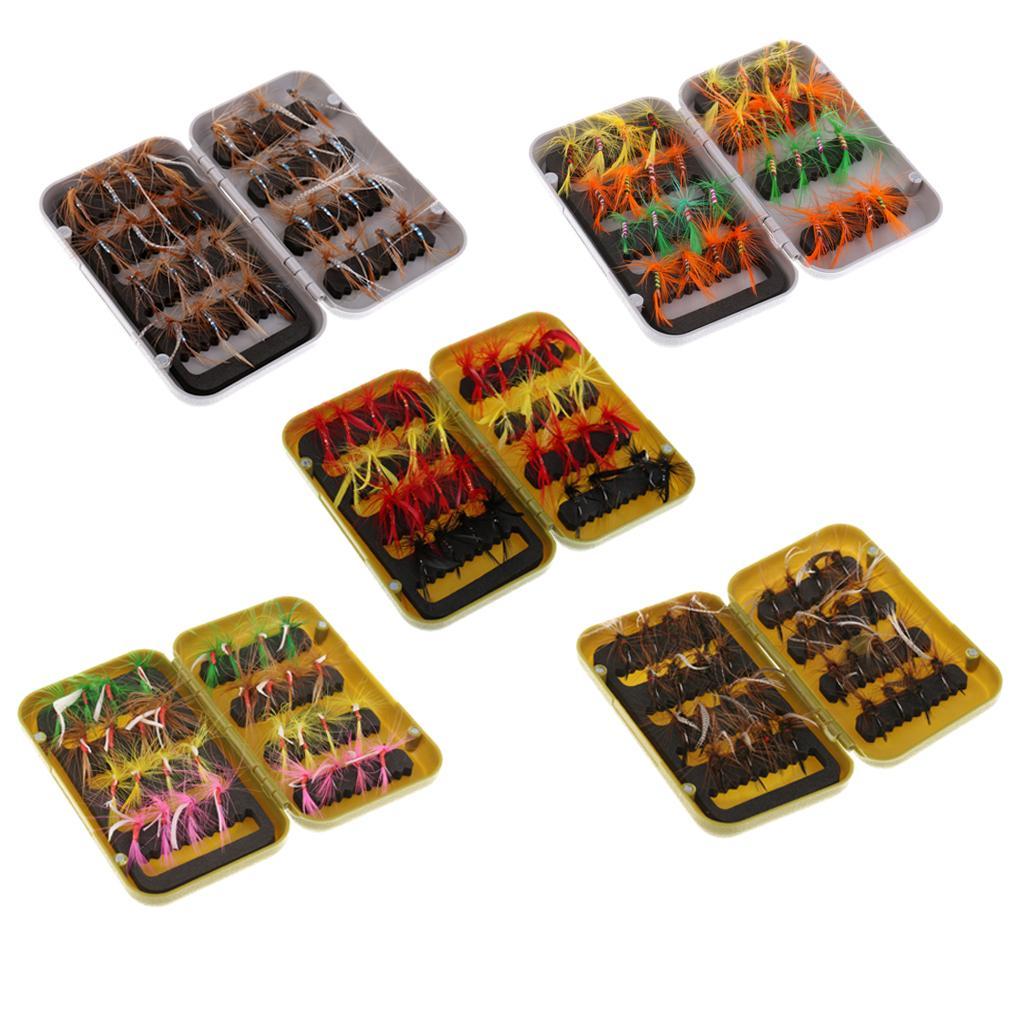 32Pcs Fly Fishing Flies Kit Bass Salmon Trout Flies Lures Assortment Fly Box