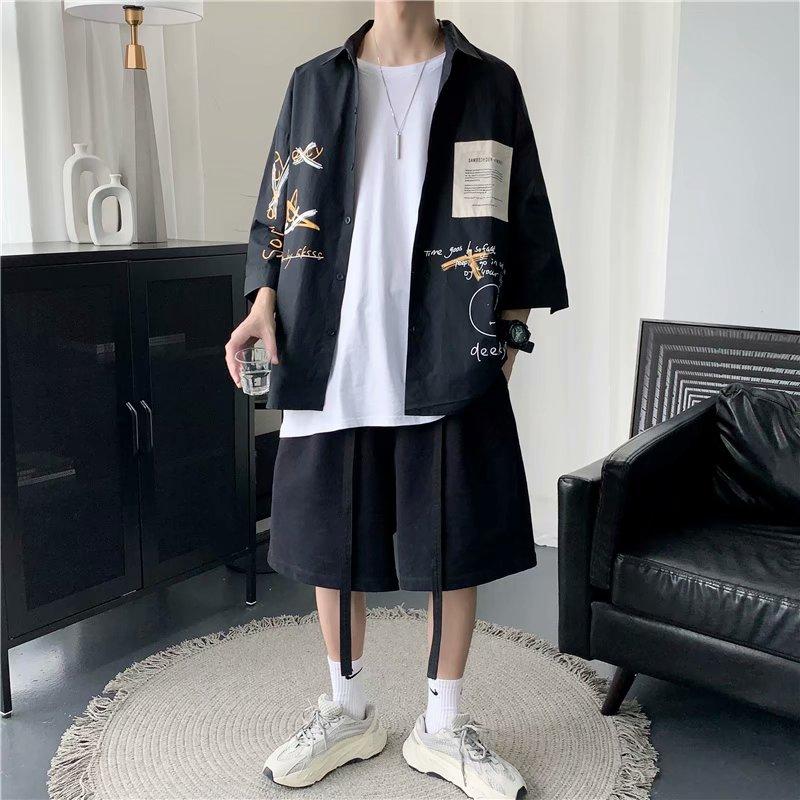 Áo sơ mi nam ngắn tay form rộng phong cách Hàn Quốc