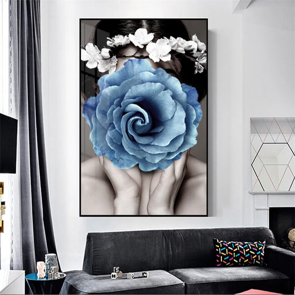 Tranh treo tường – Tranh trừu tượng cô gái và hoa CA507 - Vải canvas kim tuyến cán PiMa - công nghệ in UV - Khung viền composite - bền màu 10 năm.