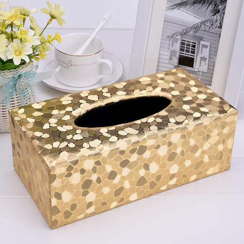 Hộp đựng khăn giấy bọc vải gấm mạ vàng 22*13*10 cm