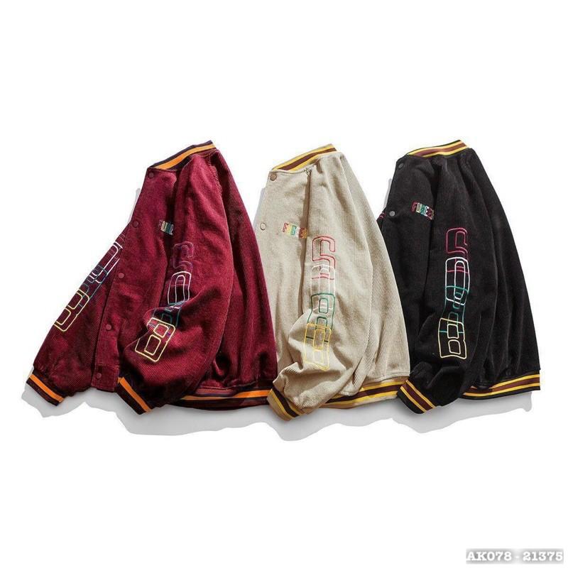 Áo Khoác Kaki Nhung Tâm Nam Nữ Hàng Quảng Châu Bomber Kaki Nhung Thêu EOHFRU