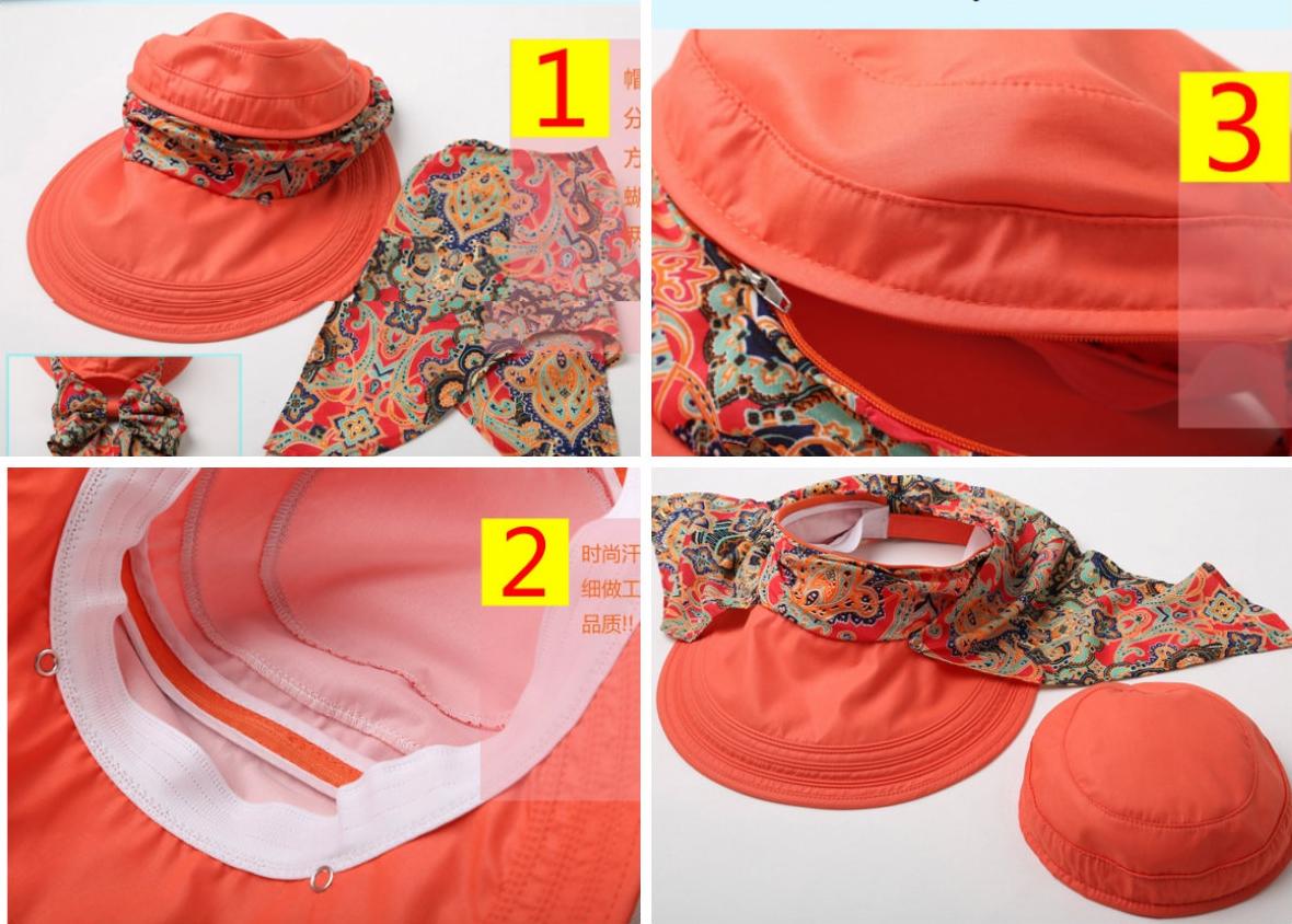 Mũ chống nắng kèm khẩu trang thời trang màu cam, nón rộng vành chống nắng khẩu trang