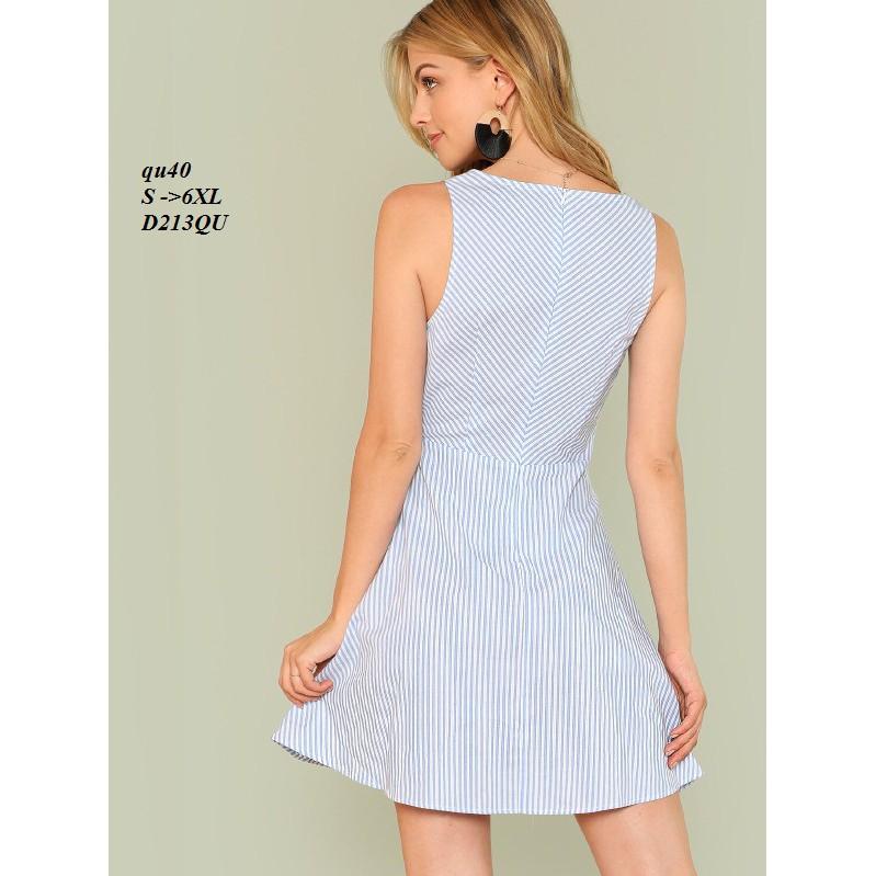 DRESS136 ĐẦM SỌC XÒE THẮT NƠ CÁCH ĐIỆU