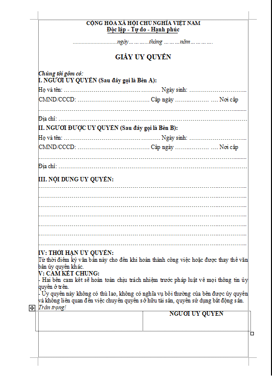 Mẫu giấy ủy quyền 2023