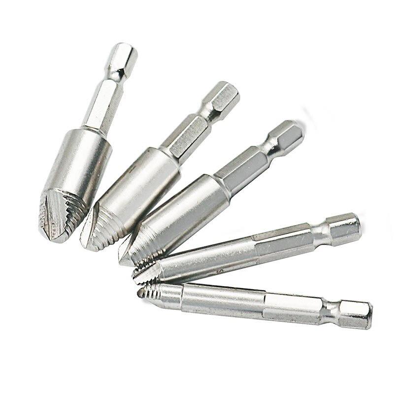 5Pcs Damaged Screw Remover 1/4"Hex Shank Hss Broken Breakage Head Stripped Screw Bolt Remover Extractor