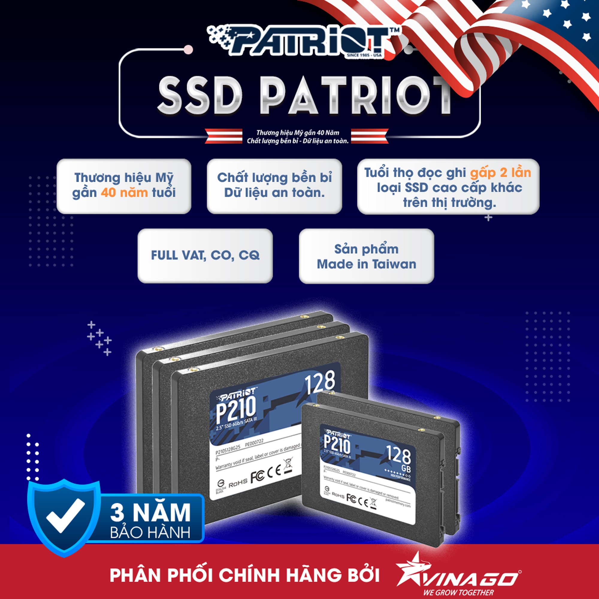 Thẻ nhớ SSD Patriot P210 128GB 2.5 inch SATA iii P210S128G25 hàng chính hãng