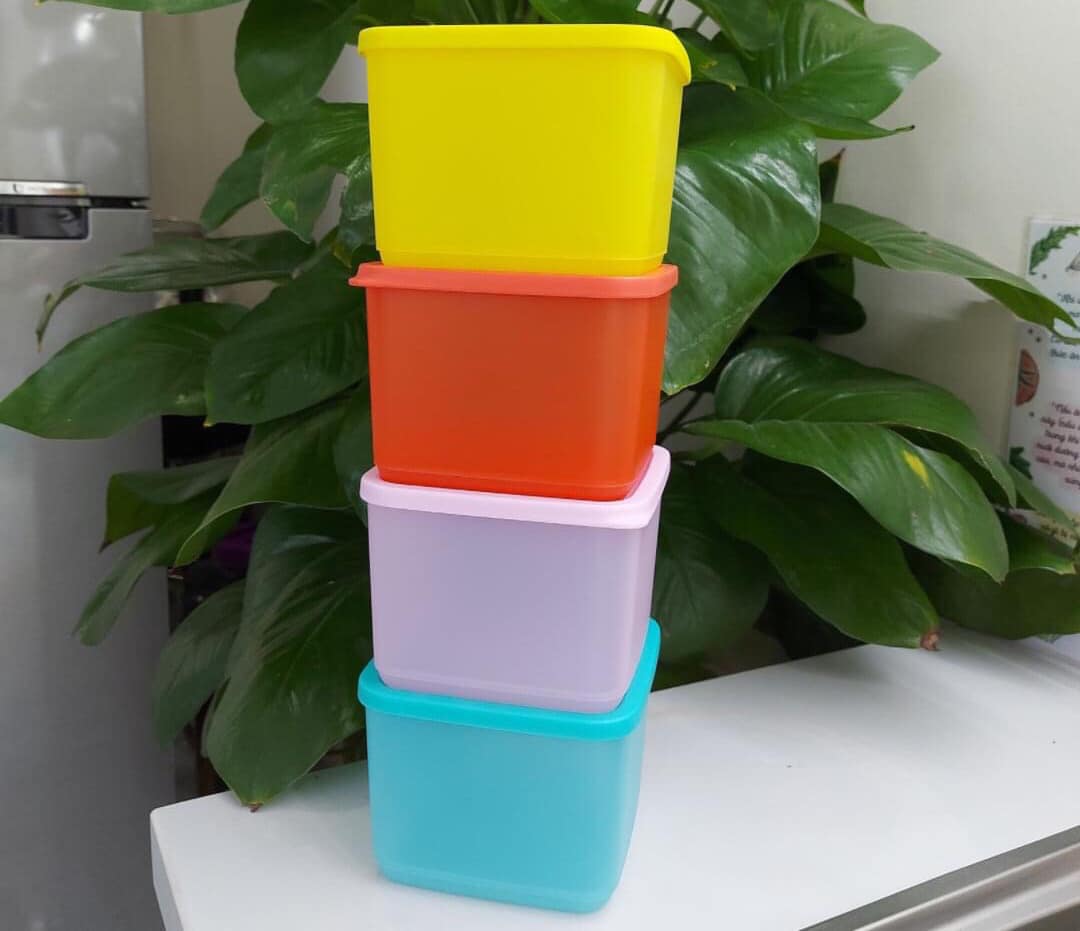 Bộ 4 hộp trữ mát Medium Square Round Tupperware 1L (màu mới)