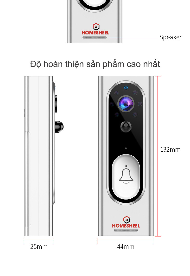 Chuông cửa Camera Smart Homesheel Doorbell M13 - Màu đen - Hàng chính hãng