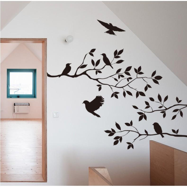 Decal dán tường trang trí - CON CHIM TRÊN CÀNH CÂY MÀU ĐEN