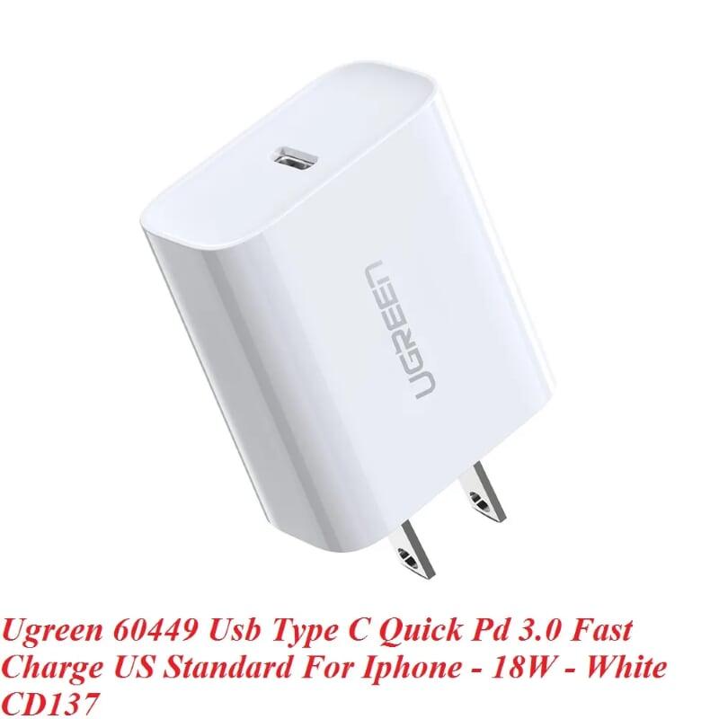 Ugreen UG60449CD137TK 18w usb type c sạc nhanh pd 3.0 màu trắng US - HÀNG CHÍNH HÃNG