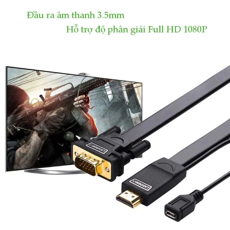 Ugreen UG40231MM101TK 2M màu Đen Cáp chuyển đỗi HDMI sang VGA kèm cổng trợ nguồn Micro USB - HÀNG CHÍNH HÃNG