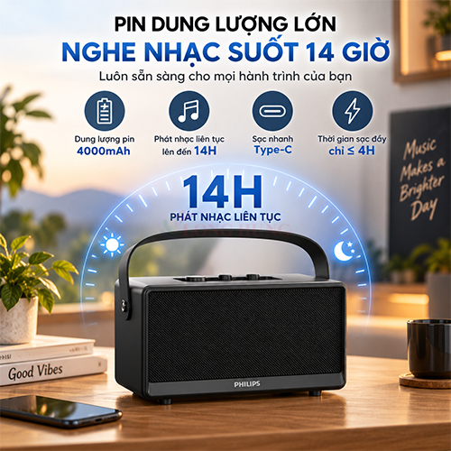 Loa Bluetooth Philips TAS3002BK/70 - Hàng chính hãng