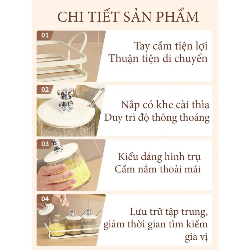 Lọ Đựng Gia Vị Kèm Thìa Trong Suốt Set 3 Hộp Kèm Giá Để Siêu Đẹp Đựng Muối Đựng Mì Chính Hạt Tiêu Hạt Nêm