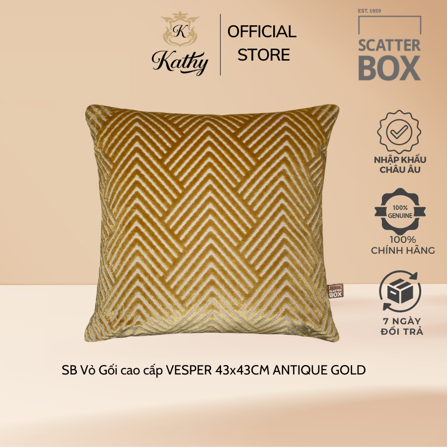 SCATTER BOX vỏ gối cao cấp nhập khẩu Ireland Anh Quốc VESPER màu ANTIQUE GOLD kích thước 43x43CM phong cách hiện đại