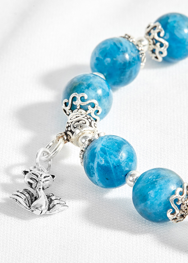 Vòng tay đá Kyanite phối charm Hồ Ly heo bạc Ngọc Quý Gemstones