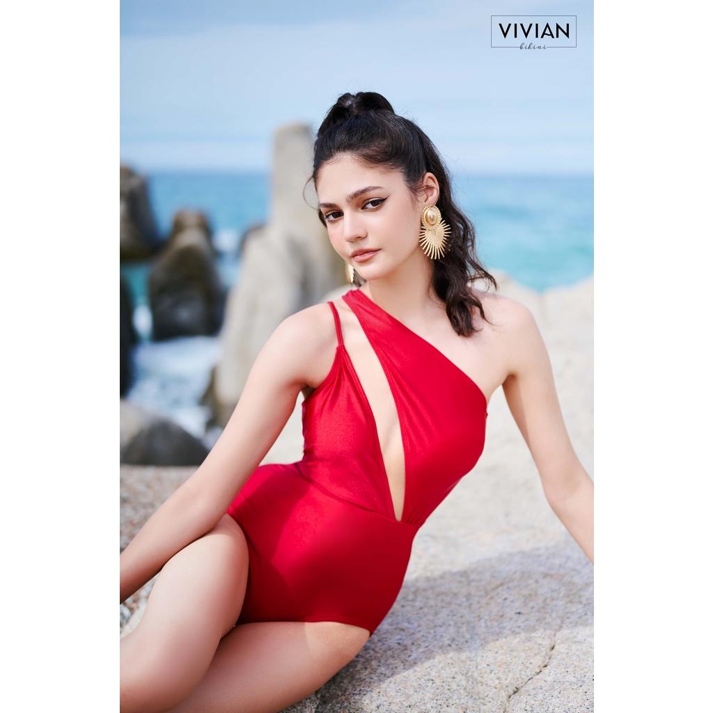 Đồ bơi nữ cao cấp  dạng Một mảnh áo lệch vai, quai áo kép cách điệu - màu Đỏ - VS184_RD