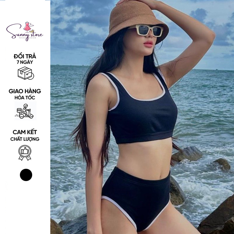 Set bikini viền trắng dịu dàng cho nàng đi biển