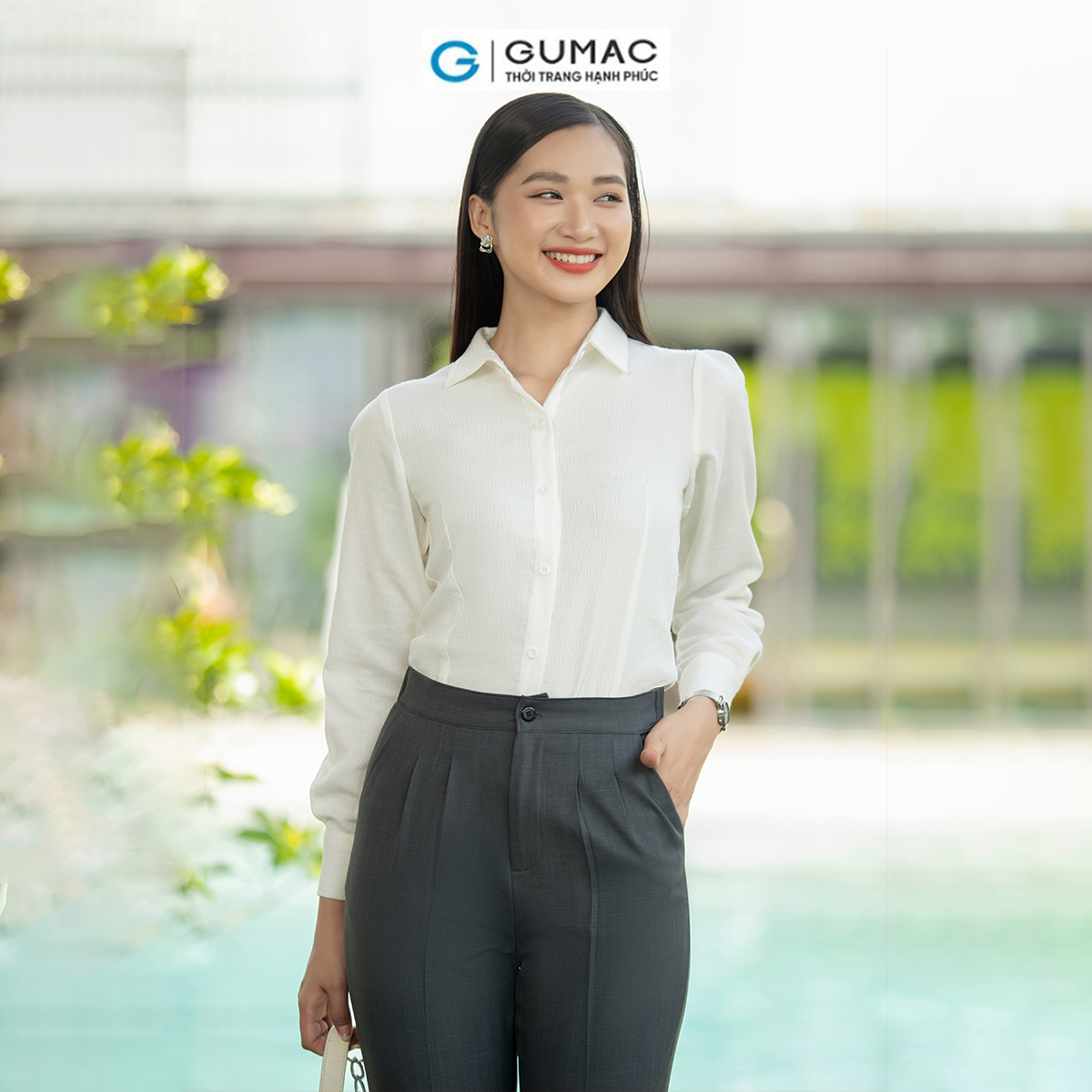 Quần tây nữ ống đứng xếp ly tôn dáng thanh lịch thời trang GUMAC QD07036