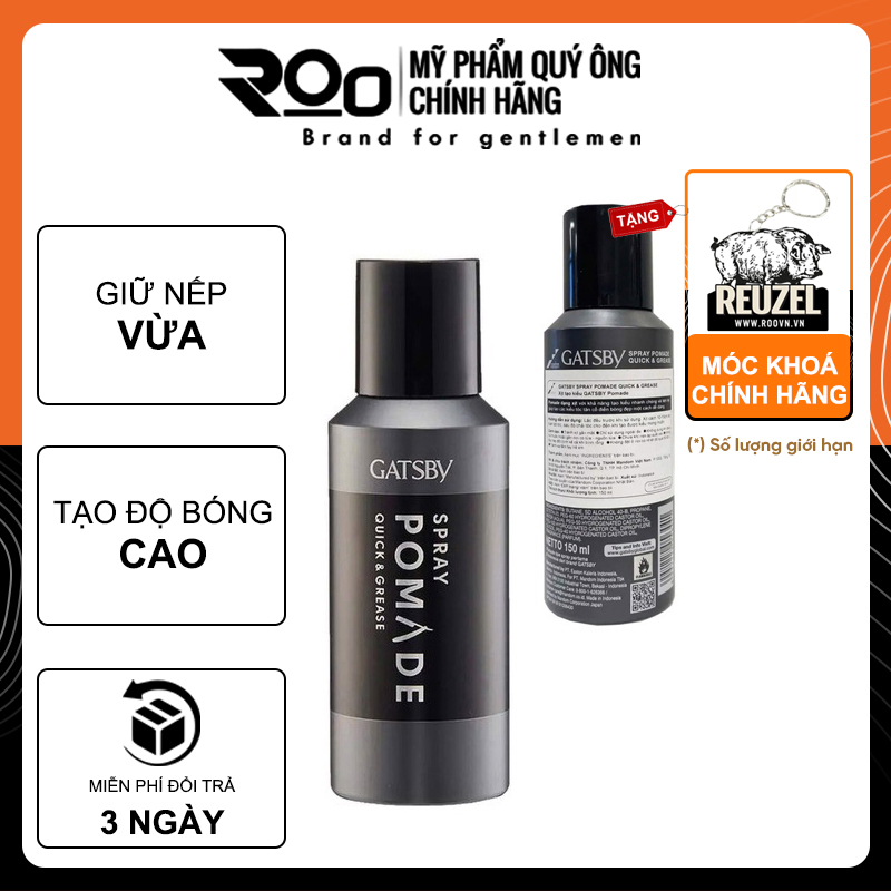 Keo Xịt Tạo Kiểu Tóc Cứng Vừa Bóng Gatsby Pomade Quick & Grease Spray - Tặng móc khoá chính hãng