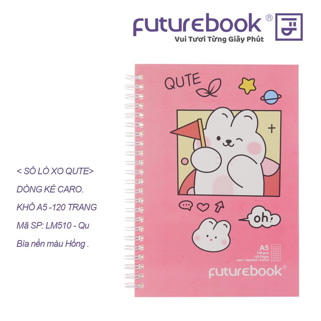Sổ Lò Xo QUTE A5- Caro- 120 Trang. MSP: LM510-Qu. Phong cách Hàn Quốc. VPP FUTUREBOOK. Giao mẫu ngẫu nhiên.