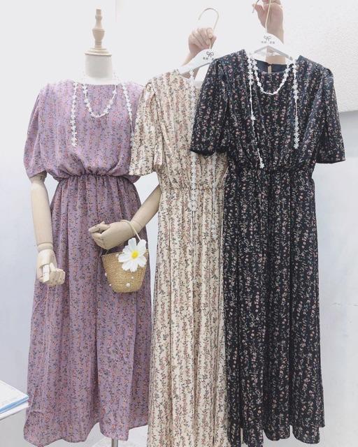 Váy hoa nhí vintage cổ tròn tay bồng dáng dài Ulzzang style VFF8927 Hàng Quảng Châu