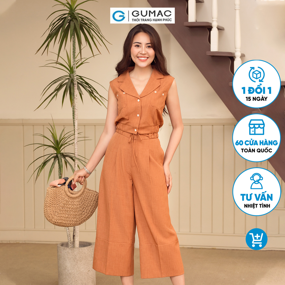 Set lẻ Áo lửng túi đắp thời trang GUMAC AD06004 - Quần culottes thắt nơ thời trang GUMAC QD06005