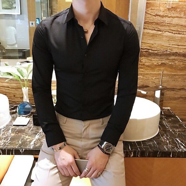 Áo sơ mi nam dài tay thời trang trơn