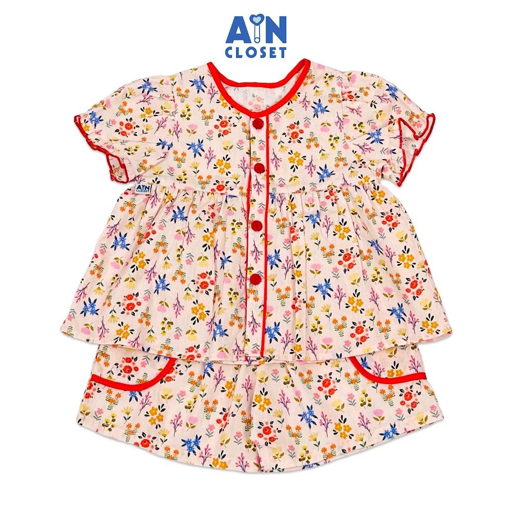 Bộ quần áo Ngắn bé gái họa tiết Hoa Nhí Đồng Quê Đỏ cotton - AICDBGIFOM0U - AIN Closet