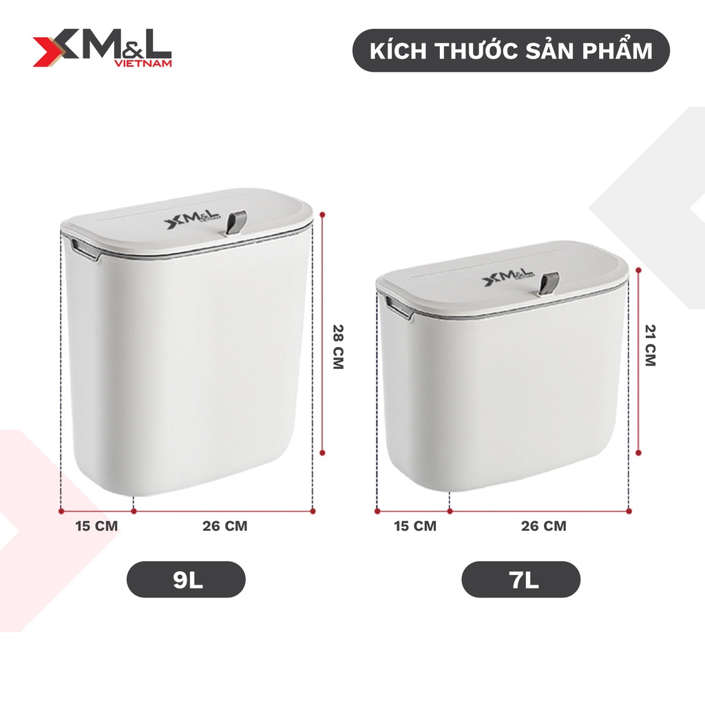 Thùng rác treo tủ bếp có nắp đậy thông minh 7L - 9L ML 546 - Sang trọng, thông minh và tiện ích