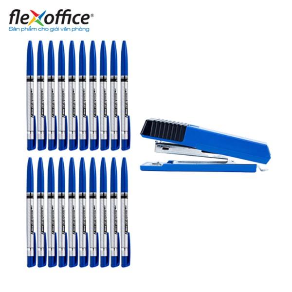 Combo 20 bút bi Flexoffice F0-024 và 1 Bấm kim số 10 FO-ST03